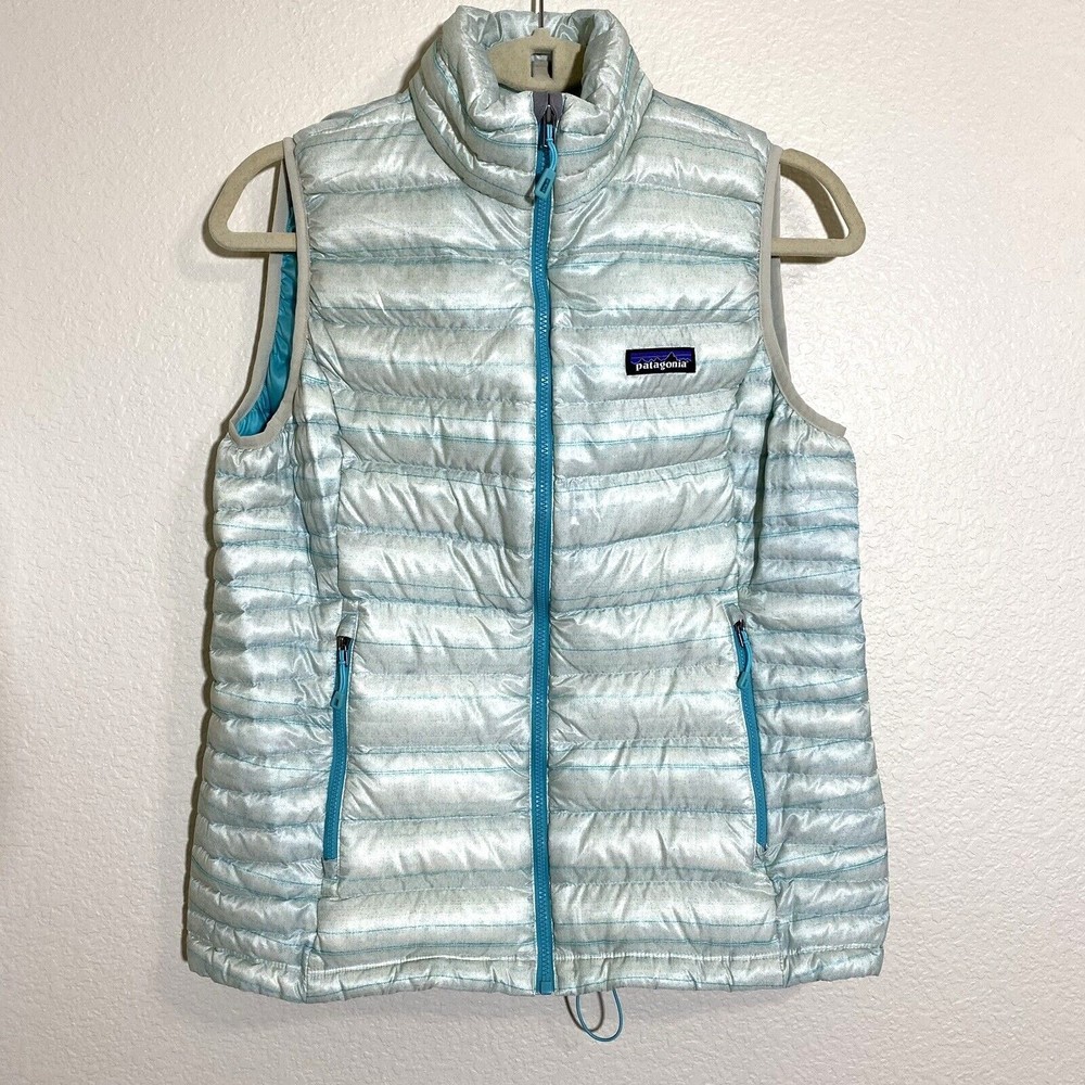 Patagonia Light Blue Quilted Puffer Vest with Teal Zipper